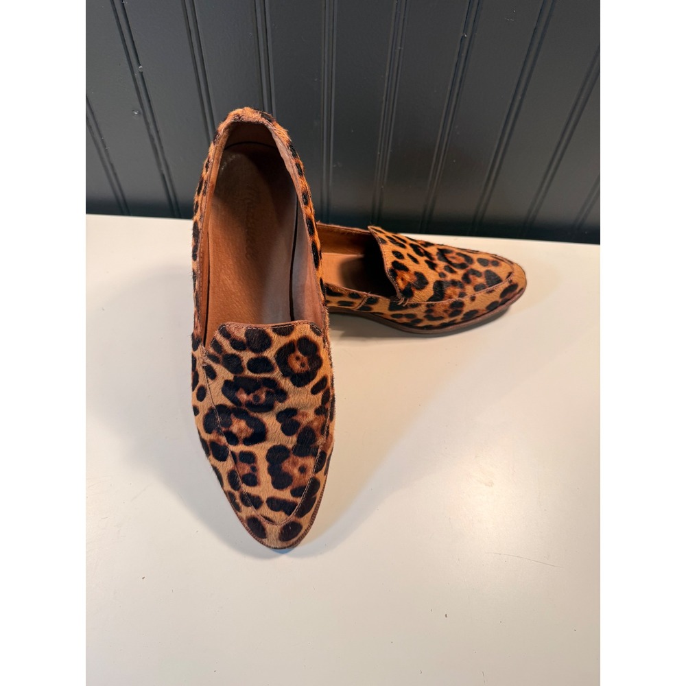 Madewell Frances Loafers Leopard Calf Hair Pointed Toe Shoes Brown Black 8.5